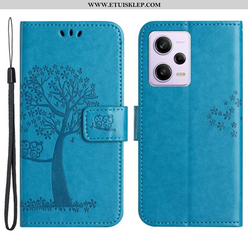 Etui Folio do Poco X5 5G z Łańcuch Drzewo Stringów I Sowy